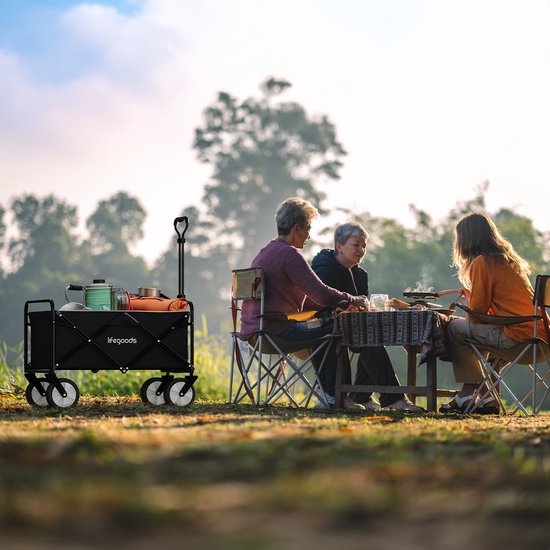 Chariot pliable LifeGoods - 94 L - Capacité de charge de 70 kg - 90 x 50 x 58 cm - Roues pivotantes - Chariot pliable avec housse lavable - Noir