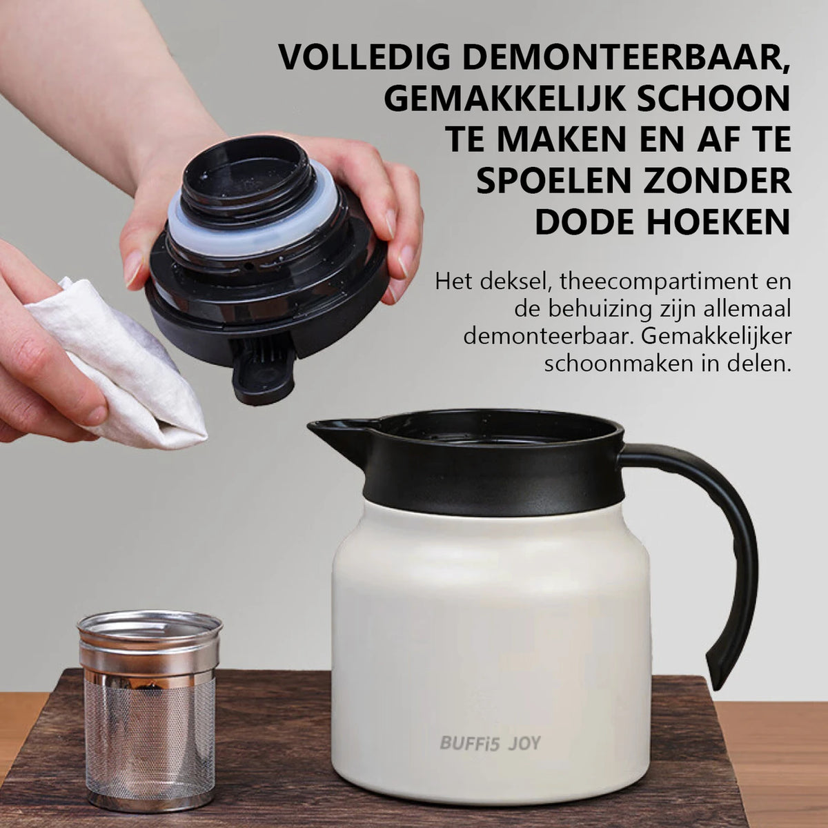 LIFEPAL Thermos avec filtre à thé - 800 ml - Paroi intérieure en acier inoxydable 316 - Isolation à 8 couches - Blanc
