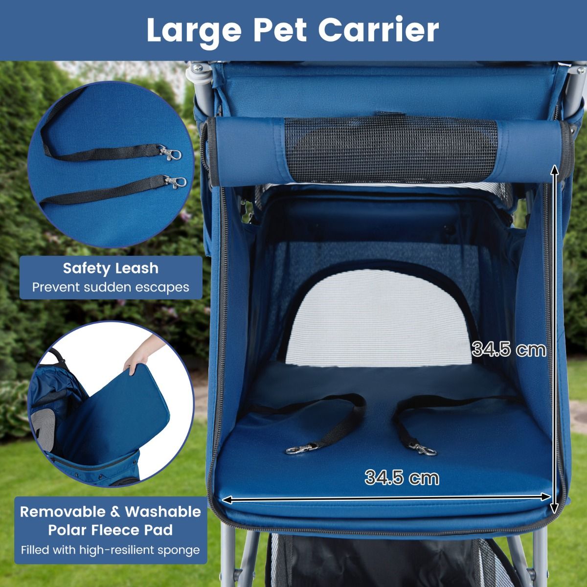 Chariot pliable pour animaux de compagnie Coast - pare-soleil réglable - revêtement lavable - couleur sombre