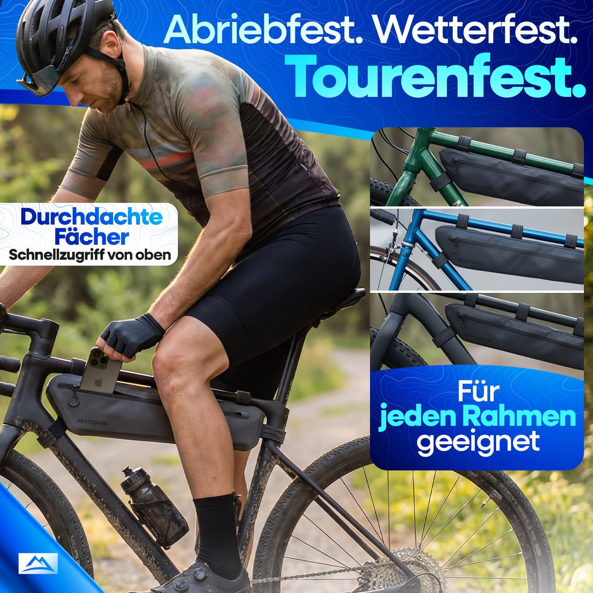 Sac de cadre Nextcover pour bikepacking 38 cm - sac de vélo pour cadre et tube diagonal - 100 % imperméable AquaShield TPU