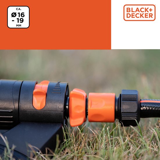 BLACK+DECKER Raccord rapide pour tuyau d'arrosage - 5/8'-3/4' - ⌀16-19 mm - Plastique - Noir/Orange