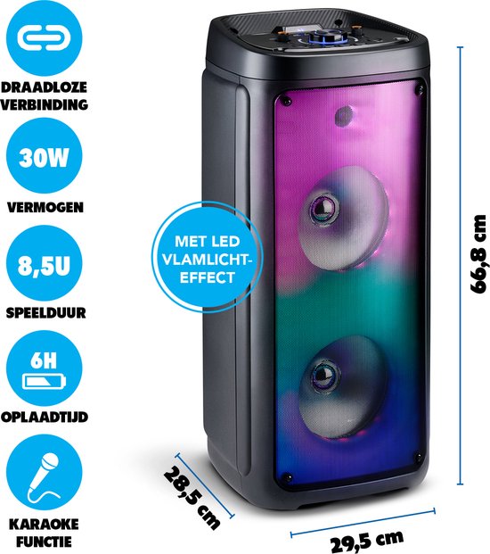 Enceinte Bluetooth avec microphone - Boîte de réception avec éclairage d'ambiance - Boîte à musique et Karaoké - Enceinte de réception avec entrées Bluetooth, Aux et USB - Facile à déplacer grâce à la poignée - Noir