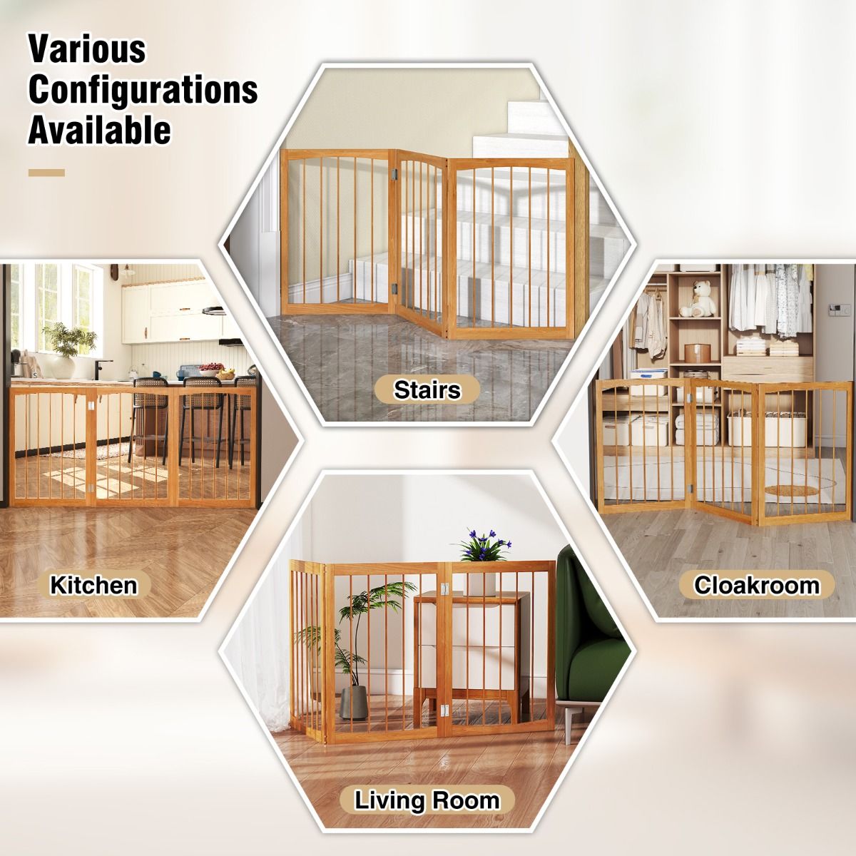 Barrière de sécurité pour chiens Coast - Barrière de protection pliable en 3 parties - bois naturel - 76 cm de haut