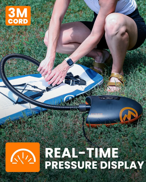 Pompe à air OutdoorMaster Shark II pour SUP - Noire - 20 PSI, électrique, 12 V