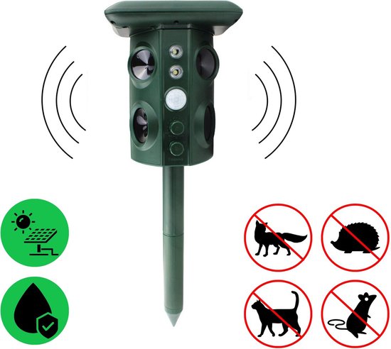 Fuegobird Répulsif à ultrasons - Répulsif pour animaux - Répulsif pour animaux - Répulsif pour chats à flash supersonique - Avec mode intelligent - Ultrasons - Fonctionne à l'énergie solaire / câble de charge USB