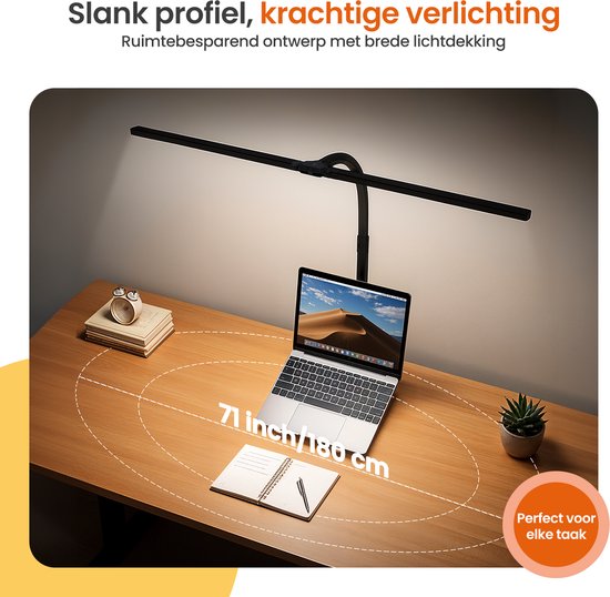 Goliving Lampe de bureau avec pince XL - 78 CM - LED dimmable avec télécommande - Lampe à pince - Lampe de table - Lampe de lecture - Flexible - Lampe LED - Touch Control - Softclose - Noir