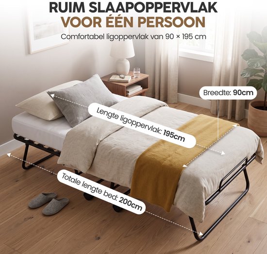 Infinity Goods Lit pliant Comfort 90 x 200 cm - Lit d'appoint - 1 personne - Lit pliant - Matelas et sommier à lattes - Housse de protection incluse