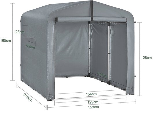 SoBuy KLS11-L-DG Garden House, Waterproof Outdoor Storage, Motorcycle Shelter with Hooks, Bicycle and Tool Garage, Bicycle Storage, Storage Space, Grey, 159x219x165 cm