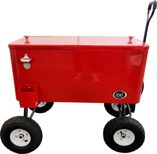 Glacière AXI Bolderwagen en rouge - Chariot de plage - Glacière à roulettes - Capacité de 76 L - Glacière avec robinet de vidange