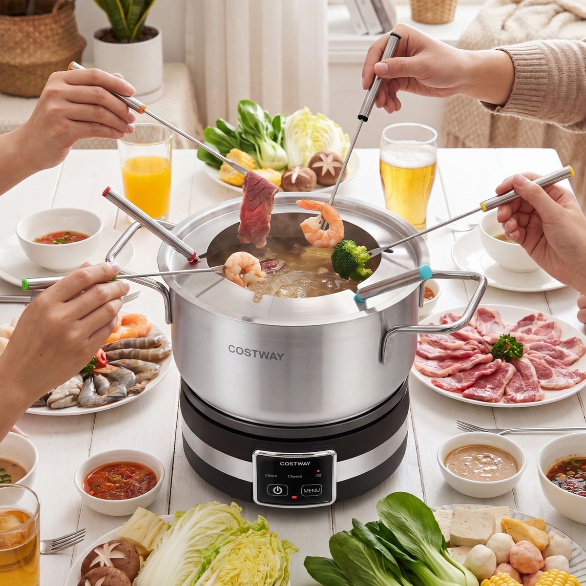 Ensemble à fondue électrique Coast - 1 200 W - Régulateur de température - Cuve amovible en acier inoxydable - Argent et noir