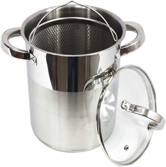 Poêle à asperges en acier inoxydable avec panier amovible – 4,2 L – Compatible avec l'induction et toutes les sources de chaleur – Peut également servir de friteuse !