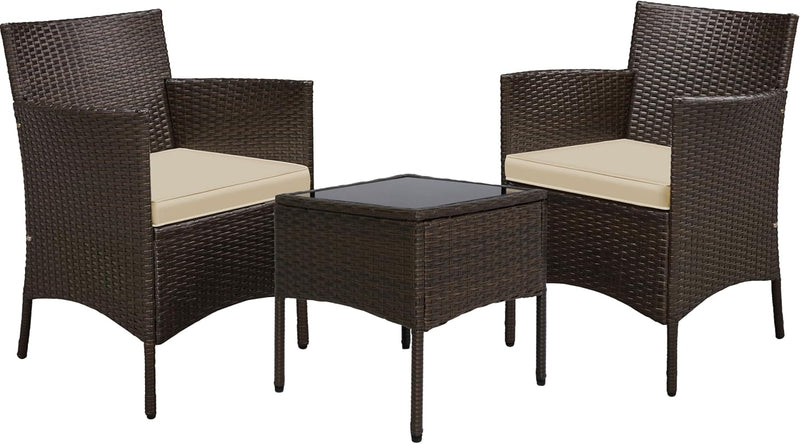 Ensemble de jardin Yaheetech en polyrotin, composé de trois pièces (deux chaises et une table) - marron
