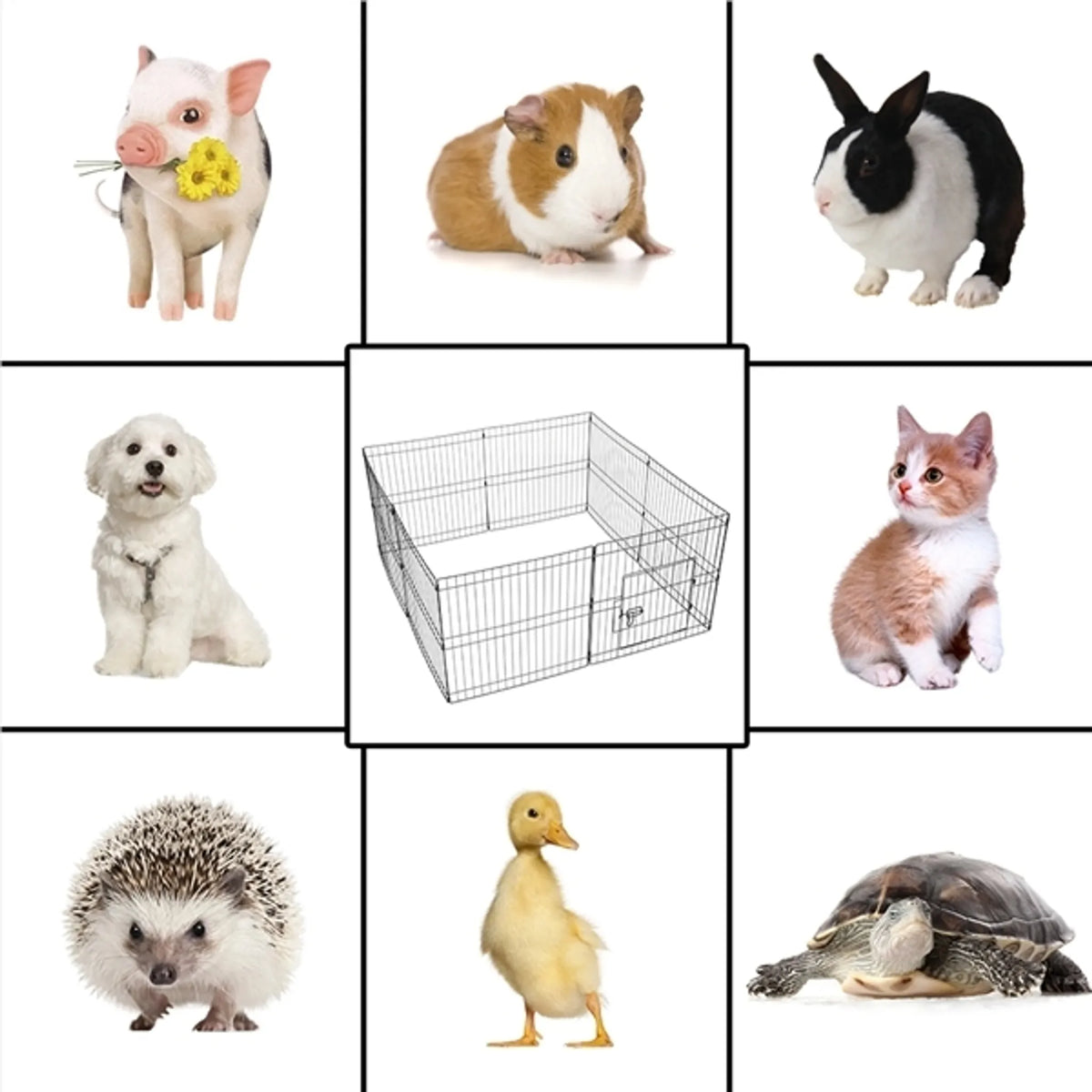 Yaheetech Parc pour chiots - 61 x 61 cm par panneau - équipé de 8 panneaux et d'une serrure de sécurité, de bords arrondis et de piquets de sol - pour chiots et lapins - métal noir