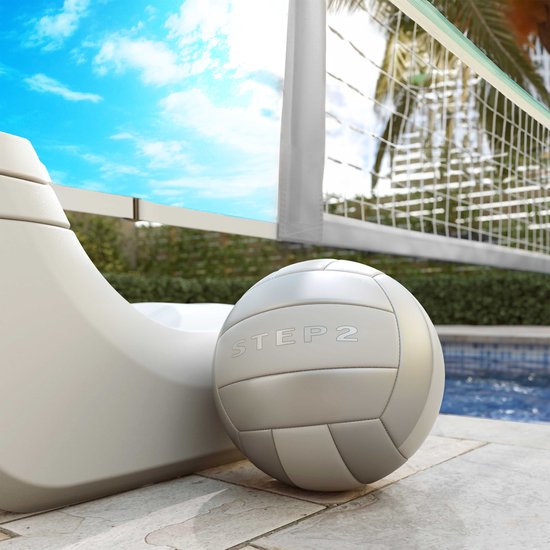 Step2 Vero Filet de volley-ball pour piscine blanc – Filet de volley-ball pour piscine – Réglable de 4,5 à 7,6 m – Avec ballon, pompe et sac de rangement – Socle lestable – Pour piscine et jardin