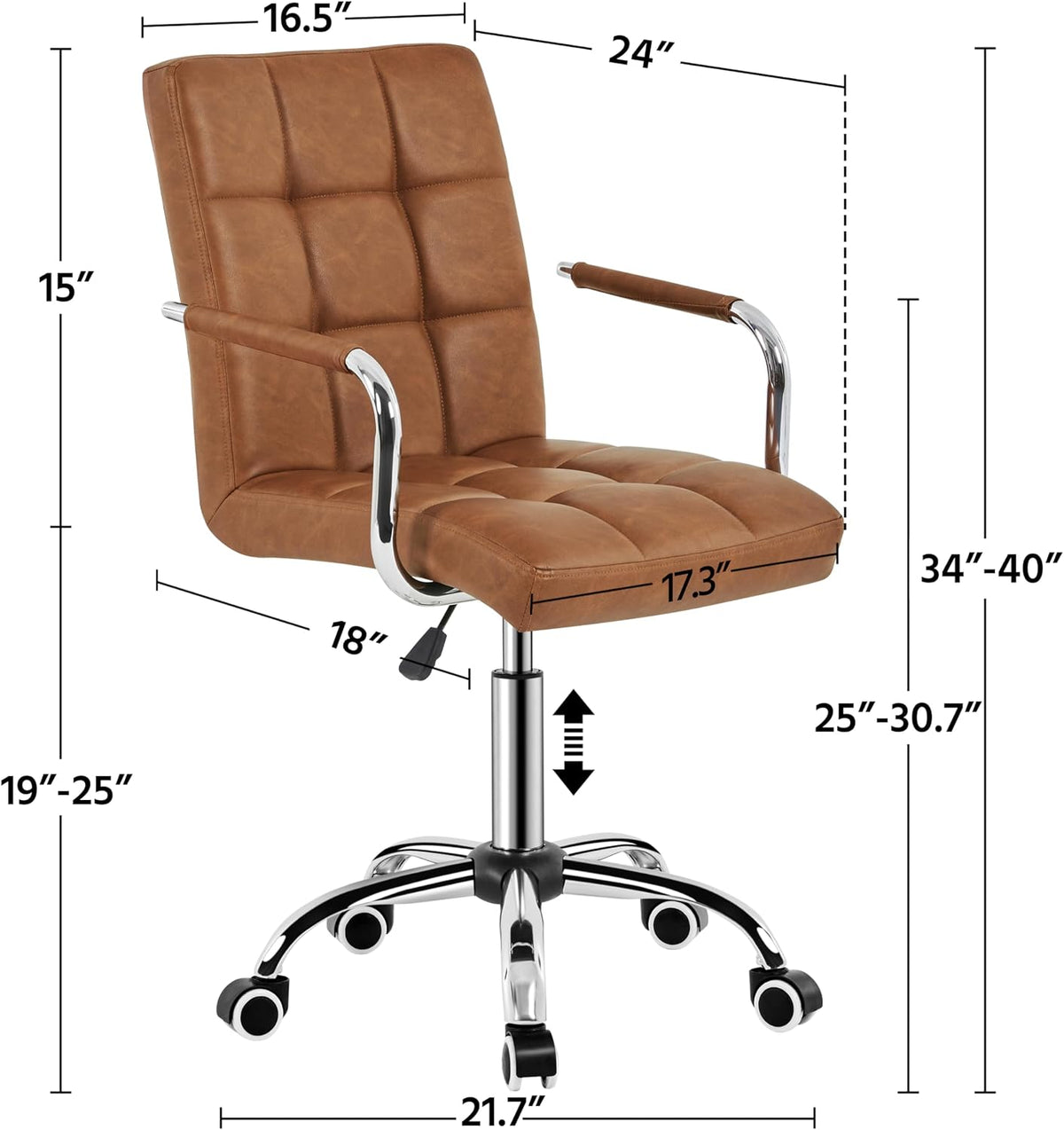 Chaise de bureau Yaheetech avec accoudoirs - Réglable en hauteur - Simili cuir - Marron rétro