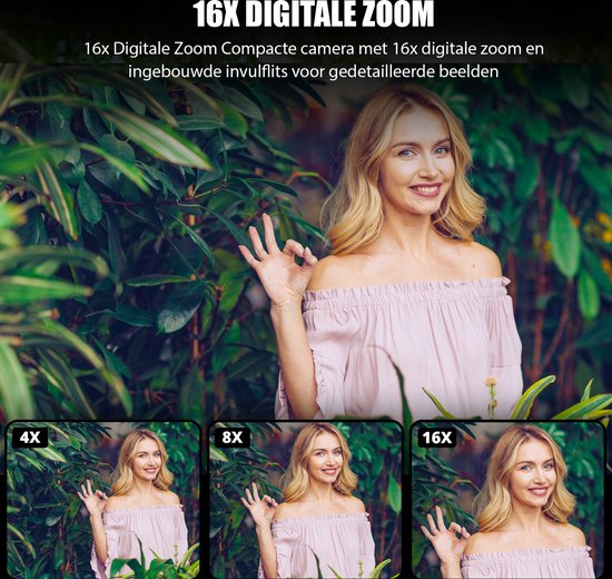 K&L Digital Camera 4K - Caméra fixe - Caméra photo - Caméra compacte - Caméra Vlog - Pour les enfants - Comprend 64 Go - NL Software - Rose