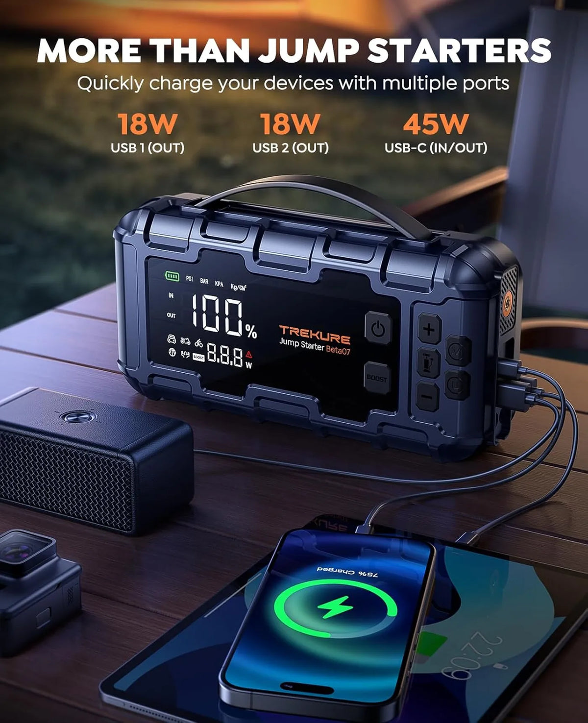 TREKURE Beta07 Démarreur 6000 A - 12 V - avec compresseur d'air 160 PSI, 45 W PD