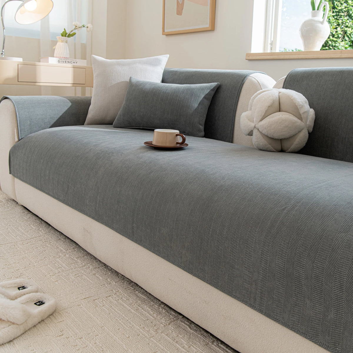 Housse de canapé Ochama pour la partie assise uniquement - Antidérapante - 70 x 180 cm - Polyester - Gris