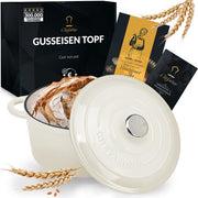 Casserole en fonte Chefarone 3,5 L - Sans PFAS - Avec couvercle - Compatible avec toutes les sources de chaleur - Émaillée blanc crème