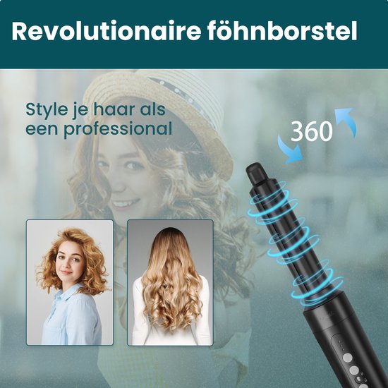 Saaf Brosse à cheveux 7 en 1 - Ensemble de 8 pièces - Sèche-cheveux - Brosse à coiffer et à boucler - Hairwrap - Airstyler - Multistyler - Noir