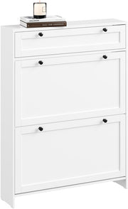 SoBuy - Meuble à chaussures avec 1 tiroir - 80 x 19 x 107 cm & avec 2 portes basculantes - équipé d'un système anti-basculement et de pieds en silicone - pour les couloirs et entrées étroits - Mdf blanc