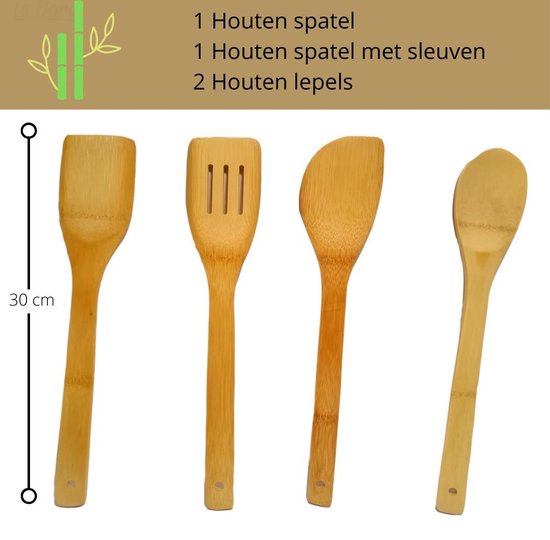 Set de cuisine en bambou  - Spatules – Cuillères – Cuillère à soupe - 4 pièces