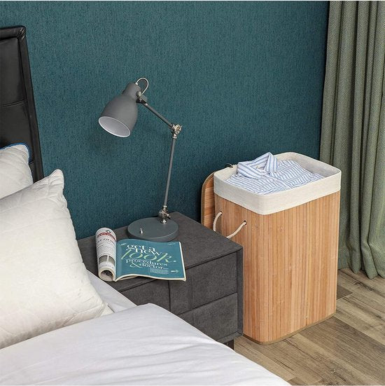 Songmics XL 72 litres - Grand panier à linge pliable - bambou - doublure lavable - 40 x 30 x 60 cm