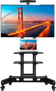 Yaheetech : support TV sur roulettes 32-75 pouces - Réglable - 3 étagères - Noir - 82 x 57,5 x 196,5 cm