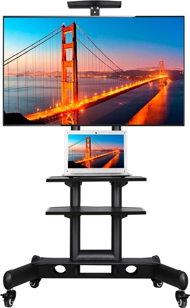 Yaheetech : support TV sur roulettes 32-75 pouces - Réglable - 3 étagères - Noir - 82 x 57,5 x 196,5 cm