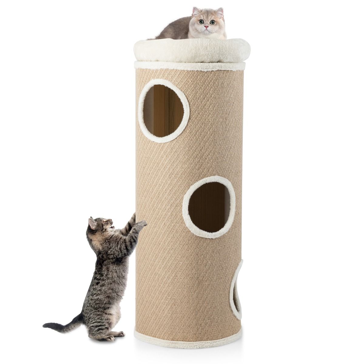 Maison pour chat Coast à quatre étages - Lit en peluche - Arbres à chat en sisal - Marron 43 x 43 x 113 cm