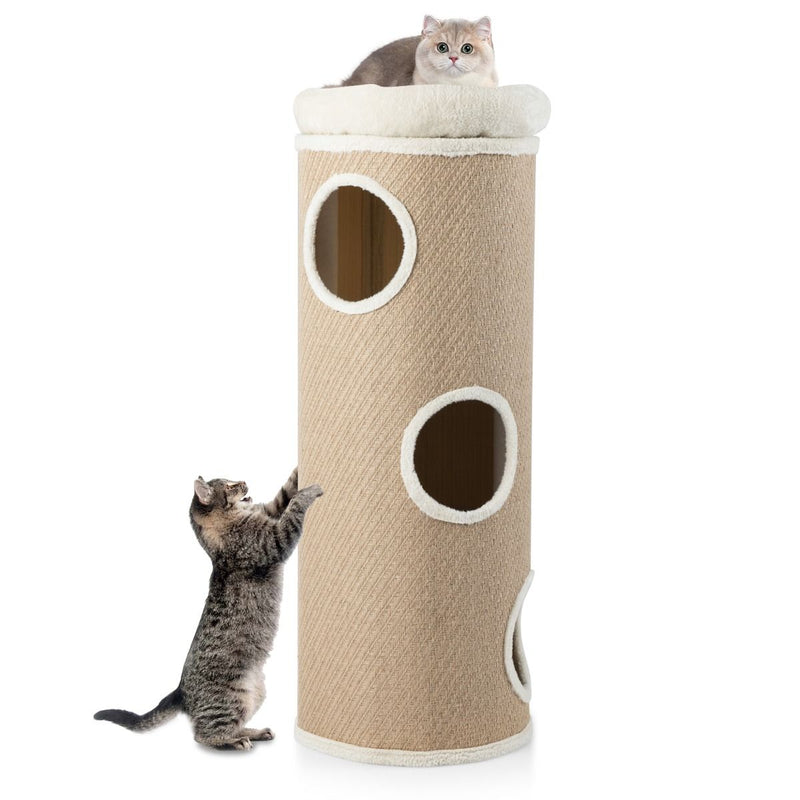 Maison pour chat Coast à quatre étages - Lit en peluche - Arbres à chat en sisal - Marron 43 x 43 x 113 cm