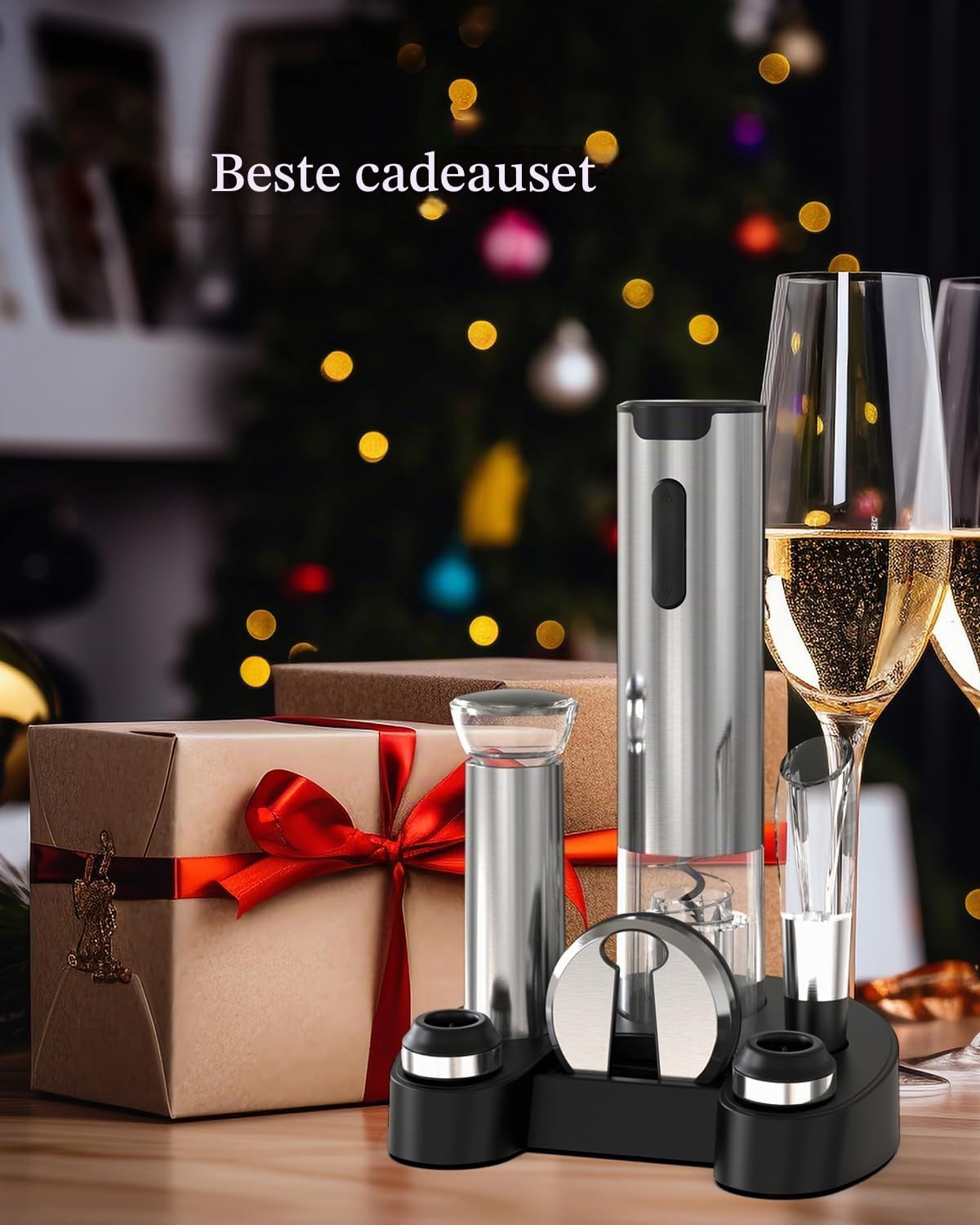 Ensemble d'ouvre-bouteilles électrique Circle Joy - Rechargeable avec station de recharge - Argent