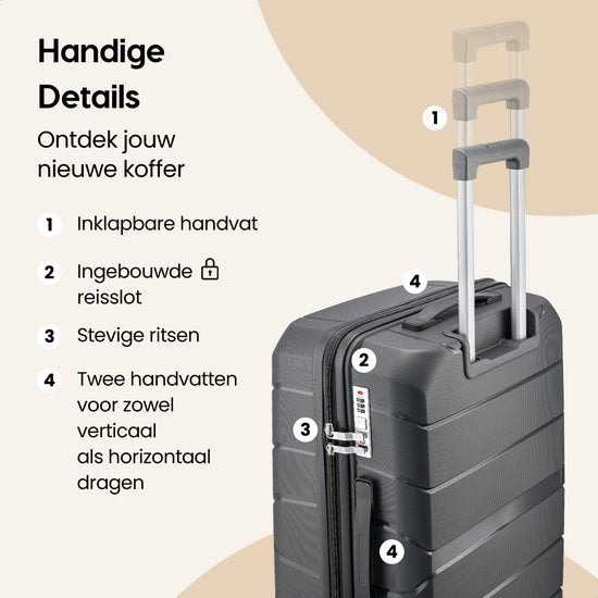 SKYCASES Urban Adventurer - Valise de voyage moyenne - Verrouillage par numéro - 44x27x66cm - 78L - Valise de voyage avec verrouillage de valise - Roues pivotantes - Anthracite