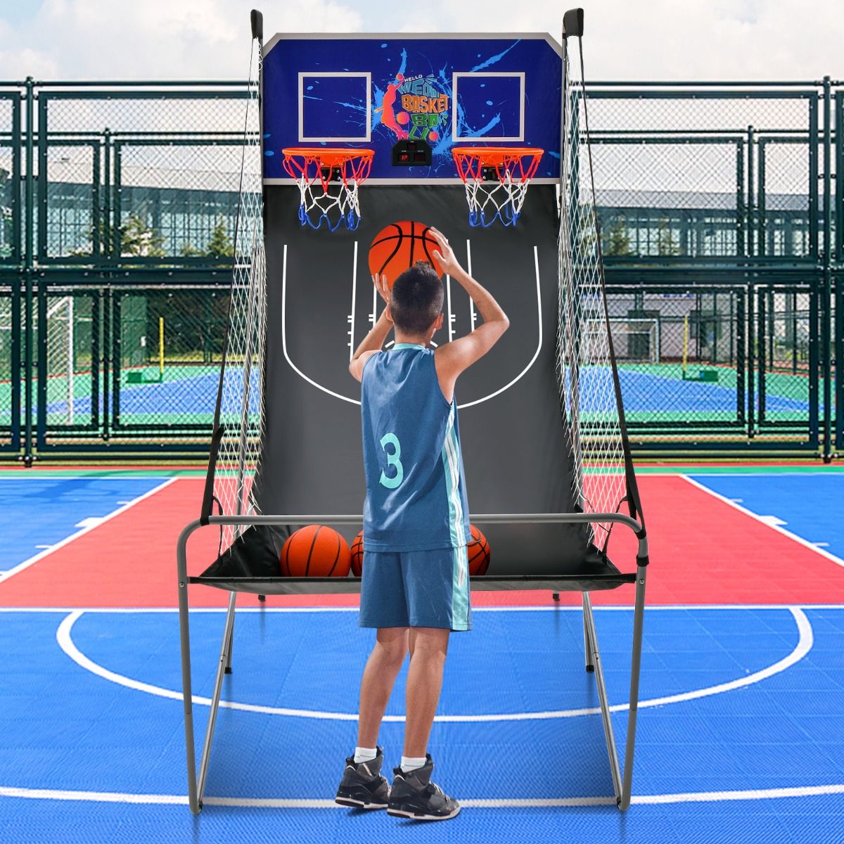 Jeu de basket-ball électronique Coast pour l'intérieur - Tir double - Compteur de points automatique - Bleu foncé + noir