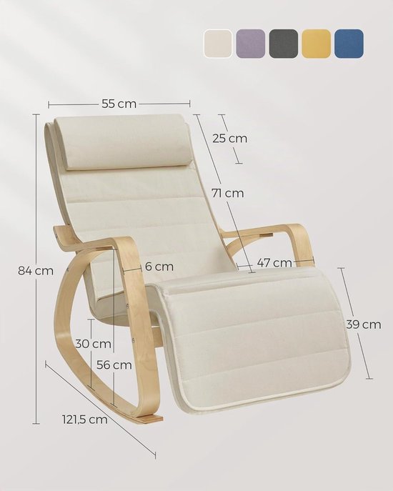 Fauteuil à bascule Songmics avec repose-pieds réglable sur 5 positions, capacité de charge de 150 kg | Repose-pieds réglable sur 5 positions pour chambre et salon, beige naturel LYY010WZ01