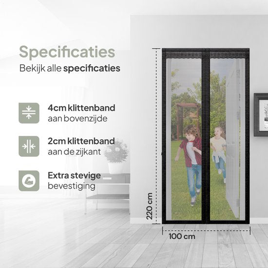 O'DADDY® Moustiquaire de porte Deluxe FIBER - Moustiquaire magnétique - Pour les portes neuves et standard - Installation facile - Moustiquaire noire - 100 x 220 cm