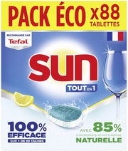 Sun, pastilles pour lave-vaisselle « tout-en-un » au citron, paquet de 88 pastilles, éco