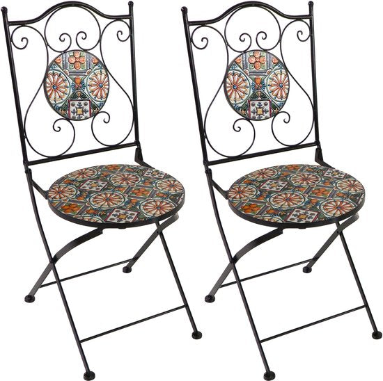 Chaises de bistrot AXI Amélie – Pliantes – Casa del Sol – Chaises de jardin pliantes en métal – Dossier haut – Lot de 2 – Effet mosaïque – Incrustées de carreaux de céramique – Capacité de charge de 150 kg – Jardin, terrasse ou balcon
