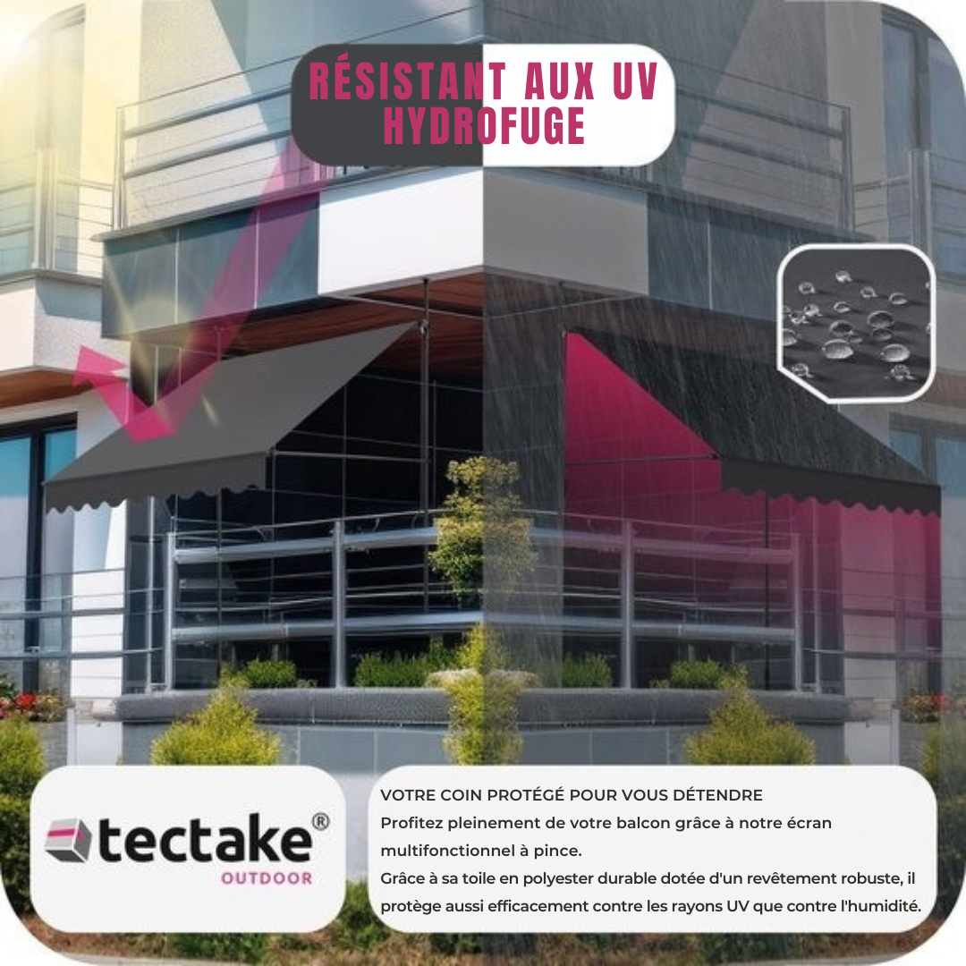 Store - Tectake - Store à pinces - Parasol réglable - 150 x 180 cm -  Noir