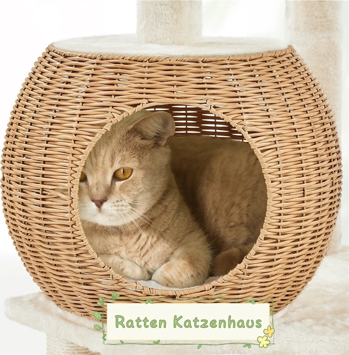 Yaheetech : Arbre à chat avec panier en rotin - 137,5 cm de haut - 54 x 48 cm - Beige
