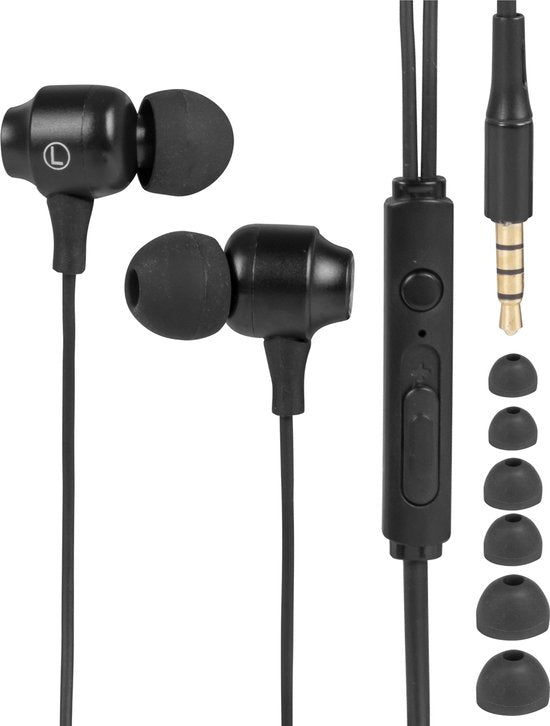 Nuvance - Ecouteurs avec fil - Connexion jack 3,5 mm - Ecouteurs avec fil - Ecouteurs intra-auriculaires avec fil et microphone - Noir