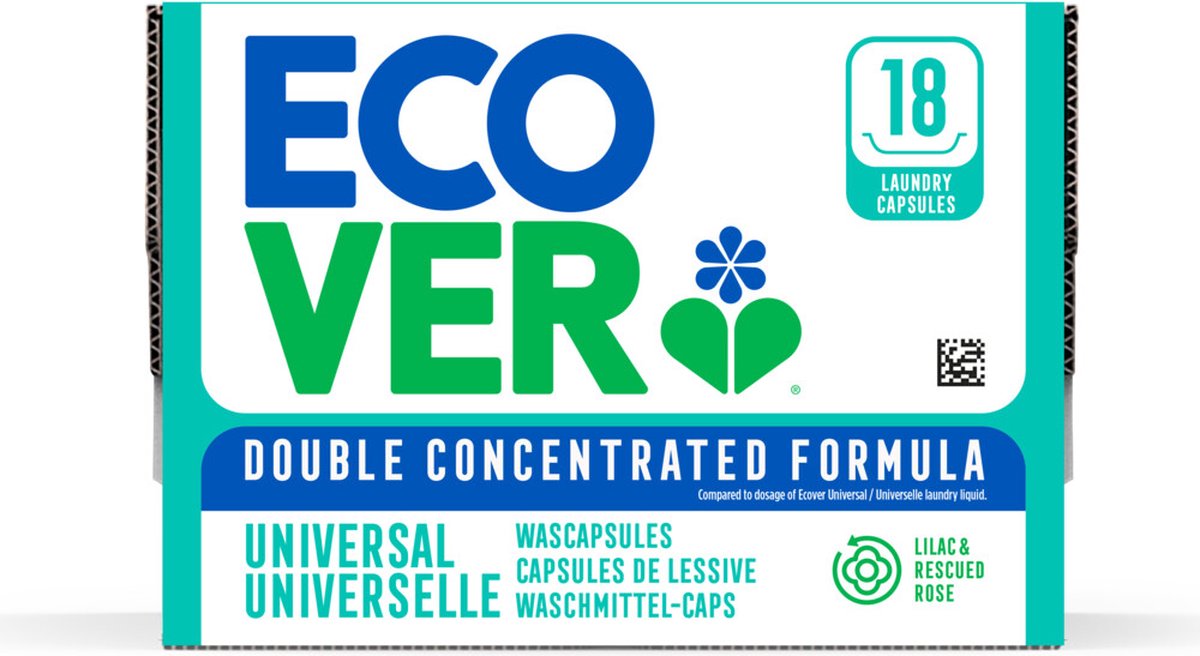 Capsules de lessive Ecover Universal Lilac & Rescued Rose - 18 lavages