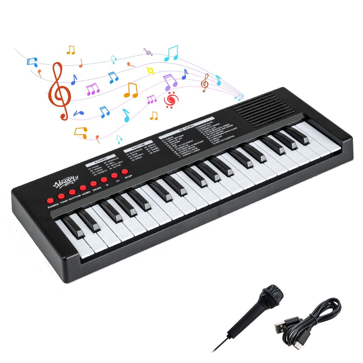 Clavier pour enfants Coast - 37 touches - 8 rythmes - avec micro - noir