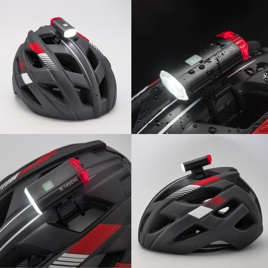 Lampe de vélo LED pour casque - Lampe avant et arrière pour casque - rechargeable par USB, lampe de vélo étanche, noire