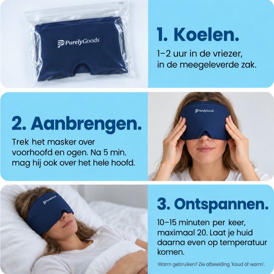 Masque anti-migraine PurelyGoods® 600 g - Compresse froide avec sachet de congélation - Bleu