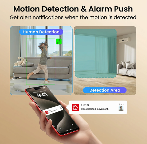 Caméra d'intérieur ZOSI - 4 MP 2,5K - Wi-Fi - Orientable à 360° - Détection de mouvement - Vision nocturne - Audio bidirectionnel - Commande via l'application