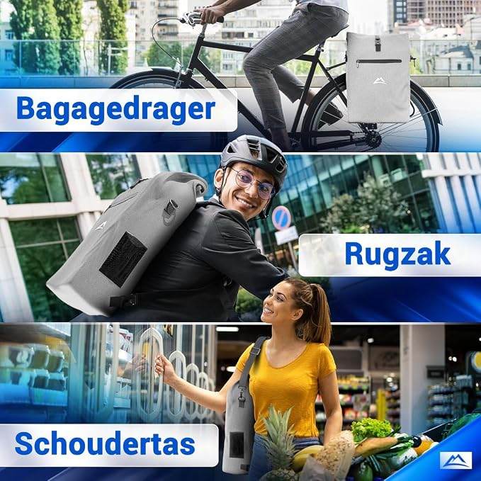 Sac de vélo Nextcover 3-en-1 – Sac à dos et sac à bandoulière – 100 % imperméable – Pour vélo électrique et porte-bagages