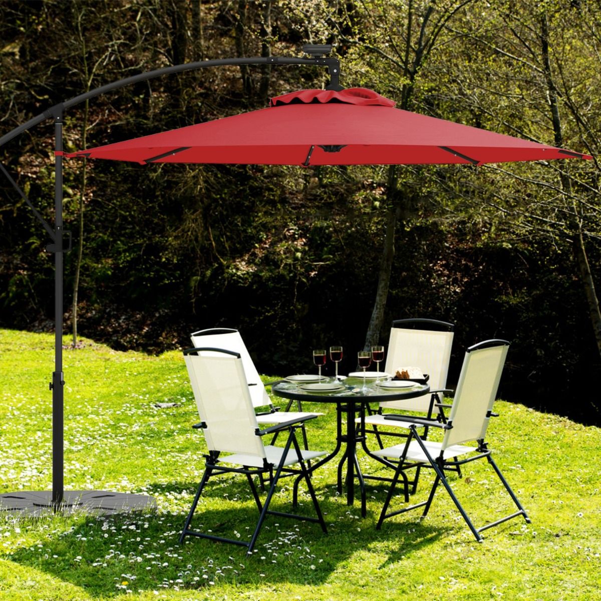 Parasol sur pied Coast - 32 LED - orientable et inclinable - rouge - 300 cm