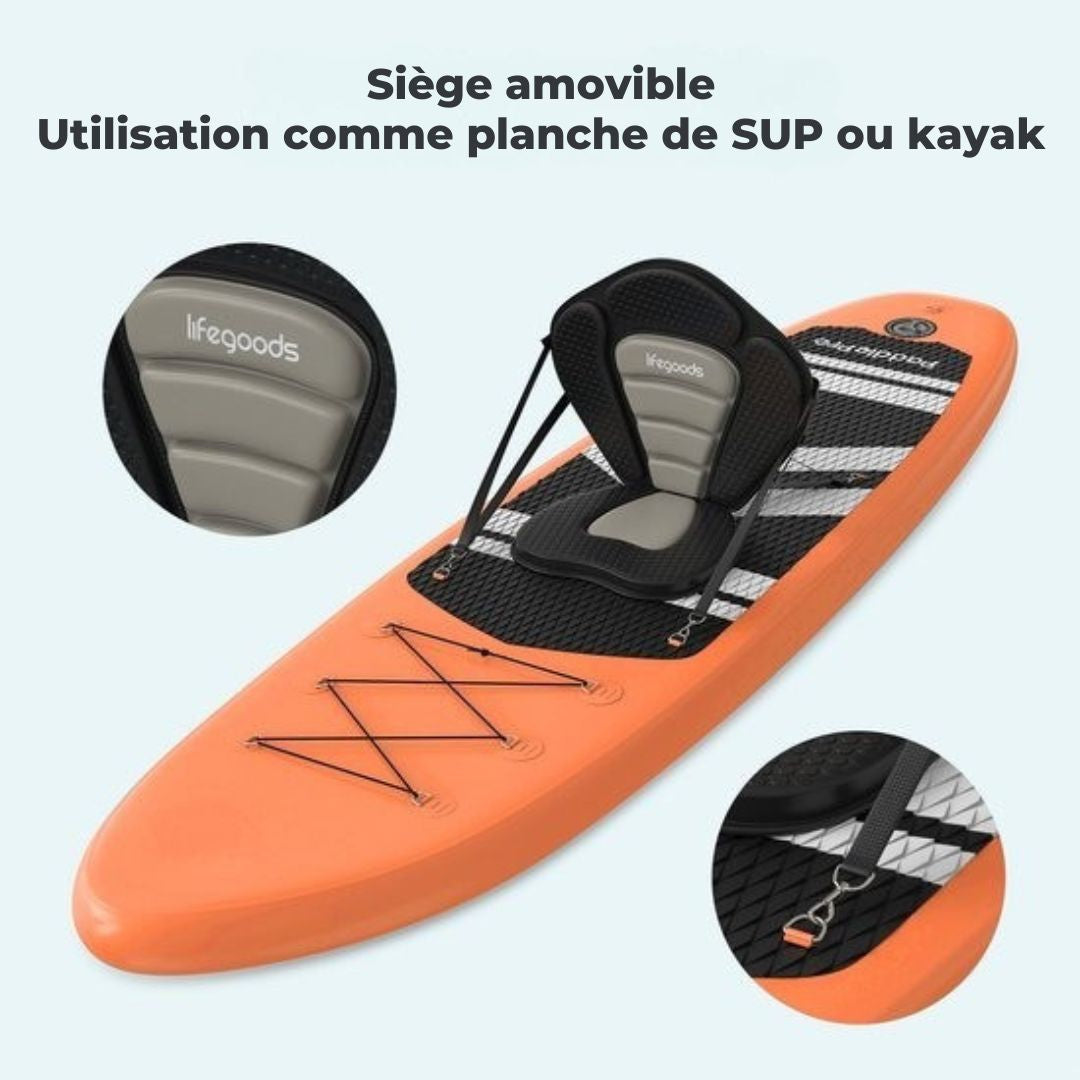 Paddle LifeGoods SUP Board - avec siège - Set complet - Max. 135KG - 320x81cm - Orange