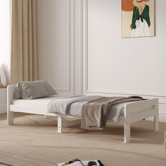 Lit d'enfant Sunny Olla – 200 x 90 – 205,5 x 98 x 61 cm – Lit pour tout-petits (filles et garçons) – 100 % bois certifié FSC – Avec sommier à lattes – Matelas non inclus – Blanc